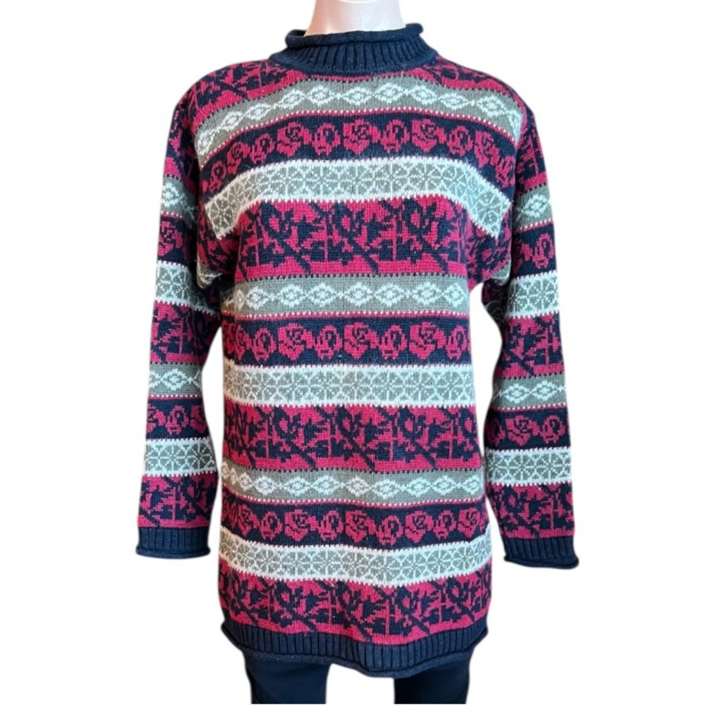 High Sierra Red and Black Patterned Turtleneck Sweater